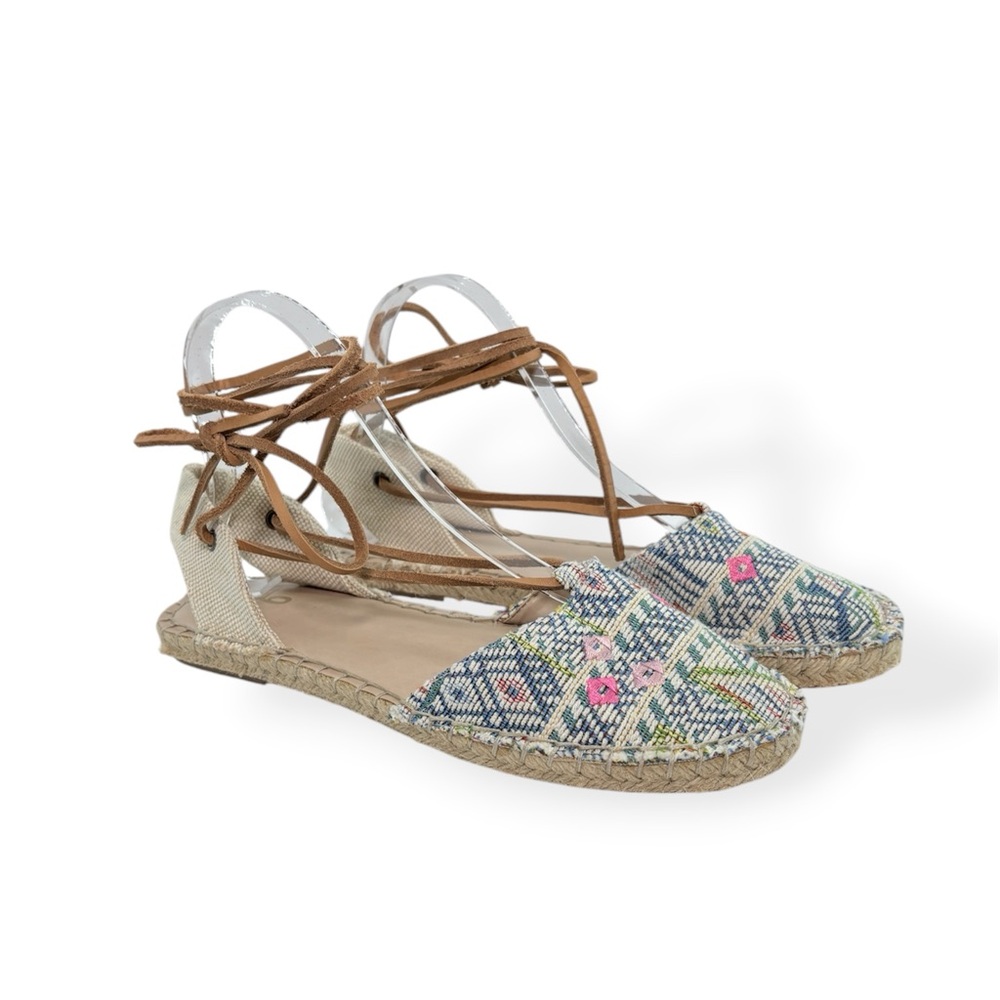 NEW Mix No. 6 Canina Lace Up Woven Bohemian Jacquard Espadrilles Straw Size 7.5